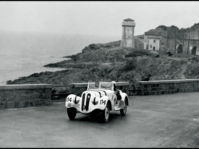 Racing car on coastal road