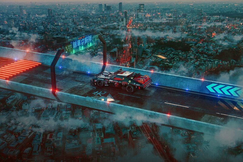 Racing Car on Elevated Track