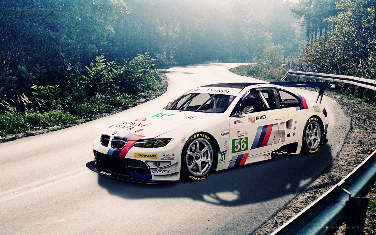 racing car on forest road