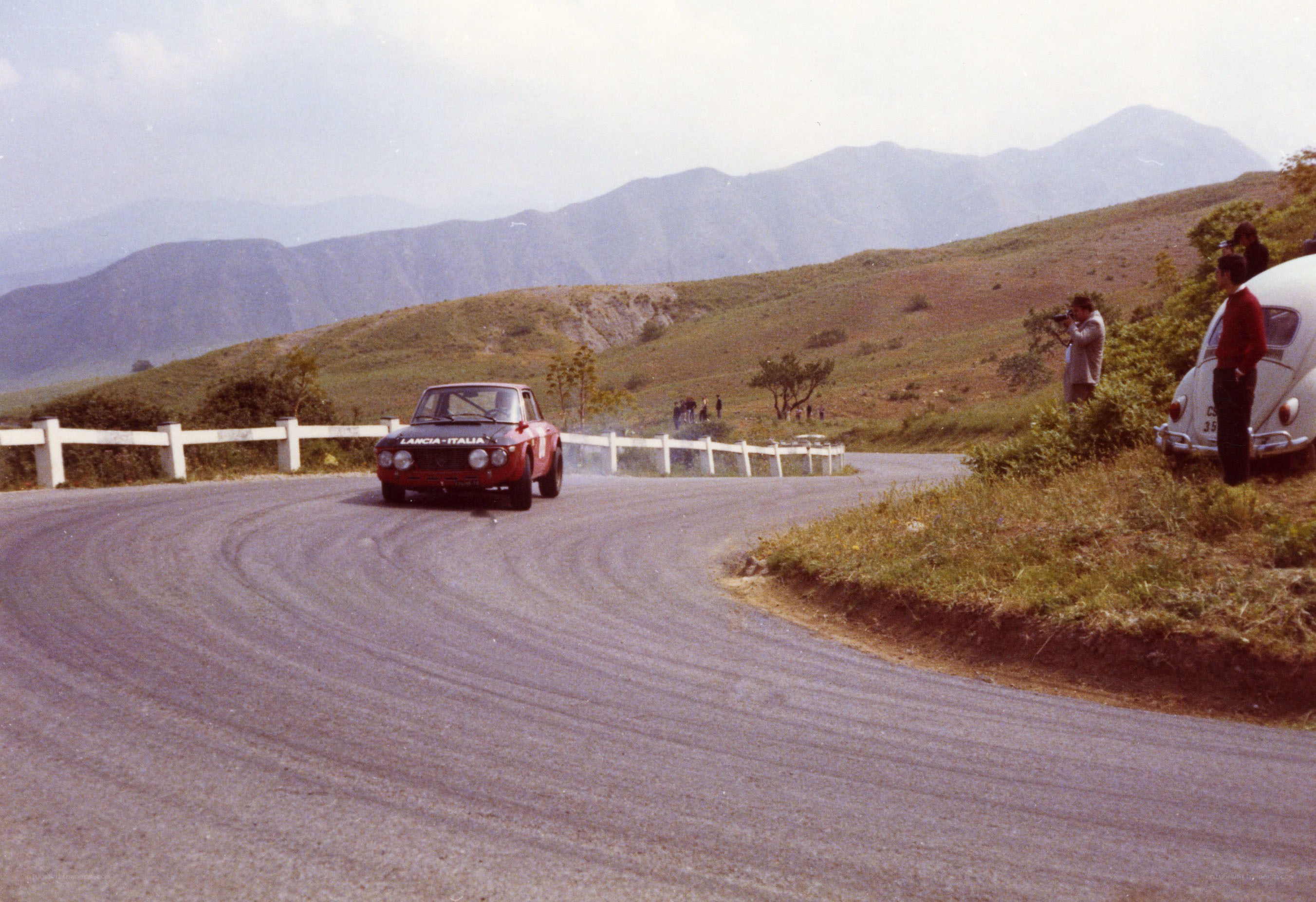 Racing car on mountain road