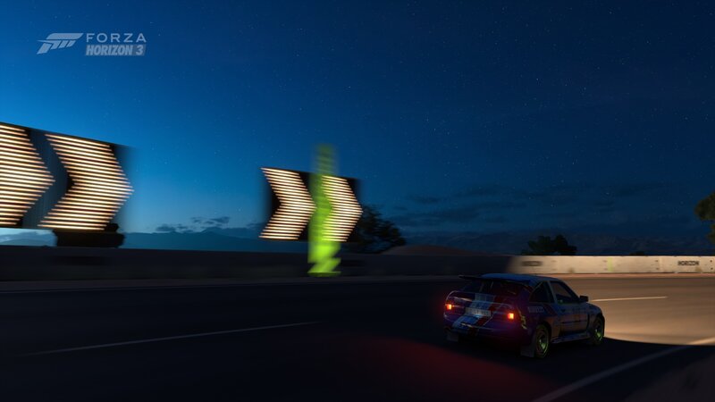 Racing Car on Road — Blue, Dark, Calm