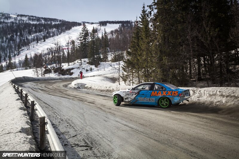 Racing Car on Snowy Road — Blue
