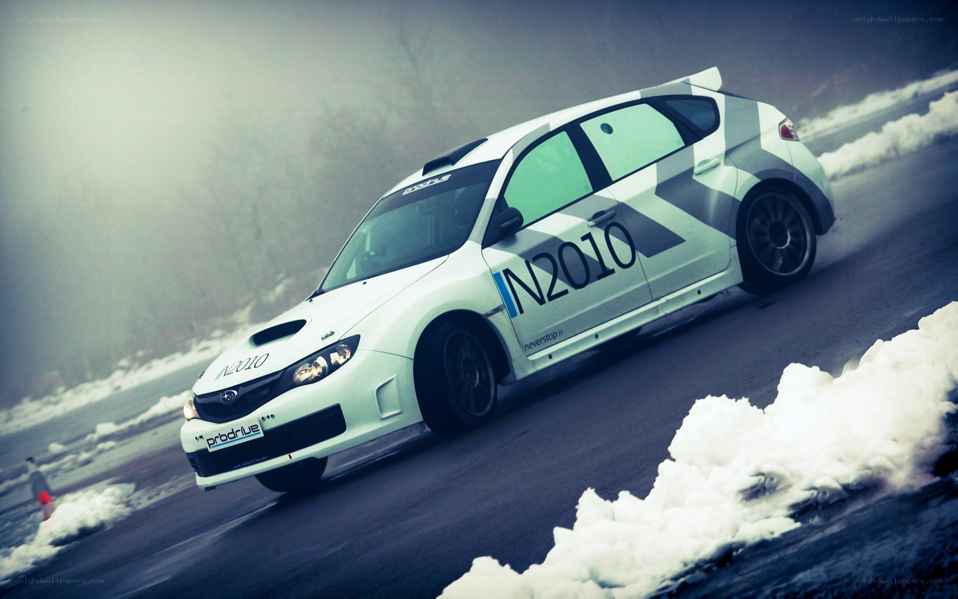 racing car on snowy road