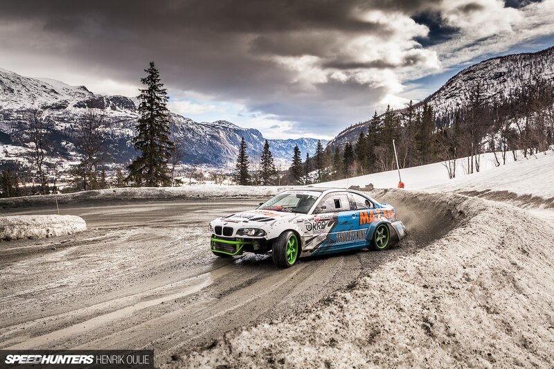 Racing Car on Snowy Track — White