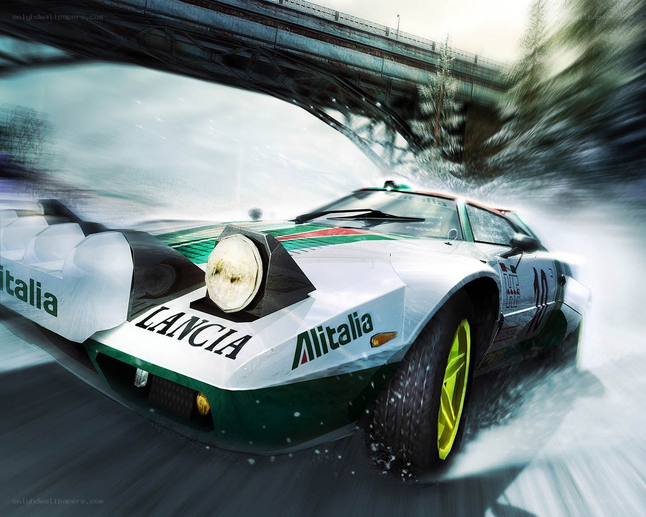 racing car on snowy track