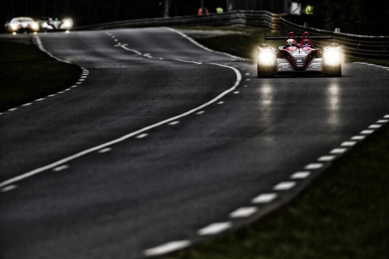 Racing Car on Track — Black, Dramatic, Night, Photograph, Lights