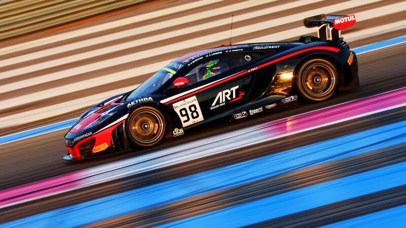 Racing Car on Track — Black, Dynamic, Sunset, Photograph