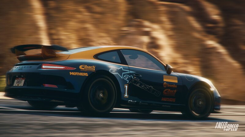 Racing Car on Track — Black, Dynamic, Sunset