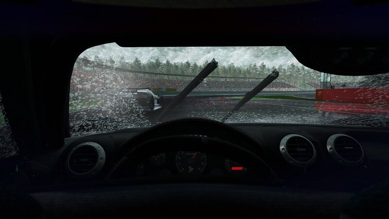 Racing Car on Track — Black, Rainy
