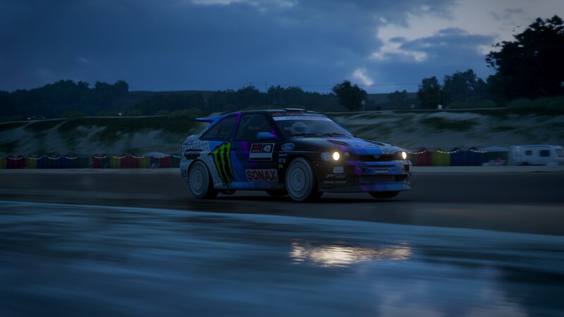 Racing Car on Track — Blue, Dramatic, Night, 3d Render