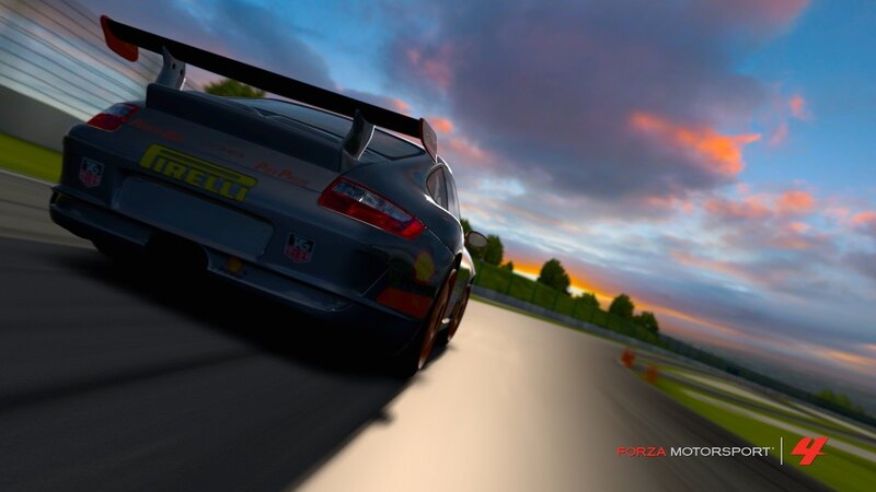 Racing Car on Track — Blue, Dramatic, Sunset, 3d Render, Race Car, Sky