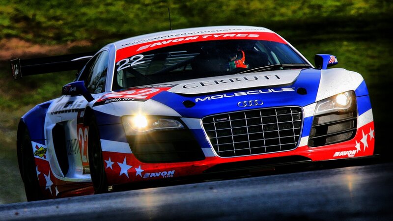 Racing Car on Track — Blue, Dynamic, Afternoon