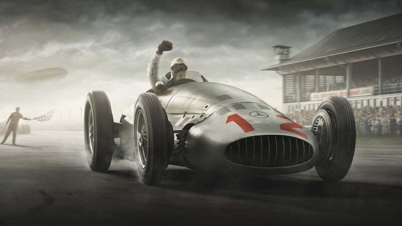 Racing Car on Track — Gray, Dramatic, Digital Art