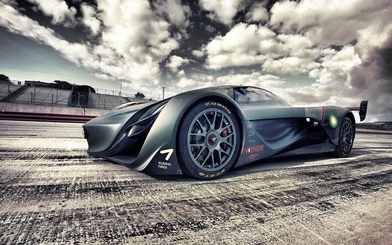 Racing Car on Track — Gray, Dramatic