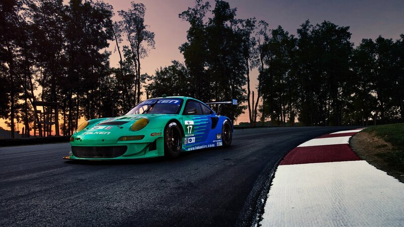 Racing Car on Track — Green, Dramatic