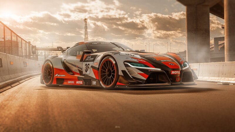 Racing Car on Track — Orange, Dramatic