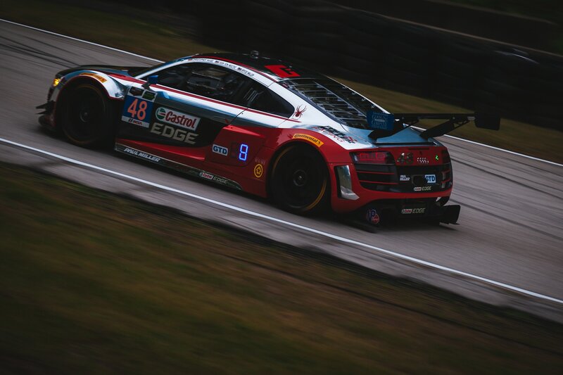 Racing Car on Track — Red, Dynamic, Night