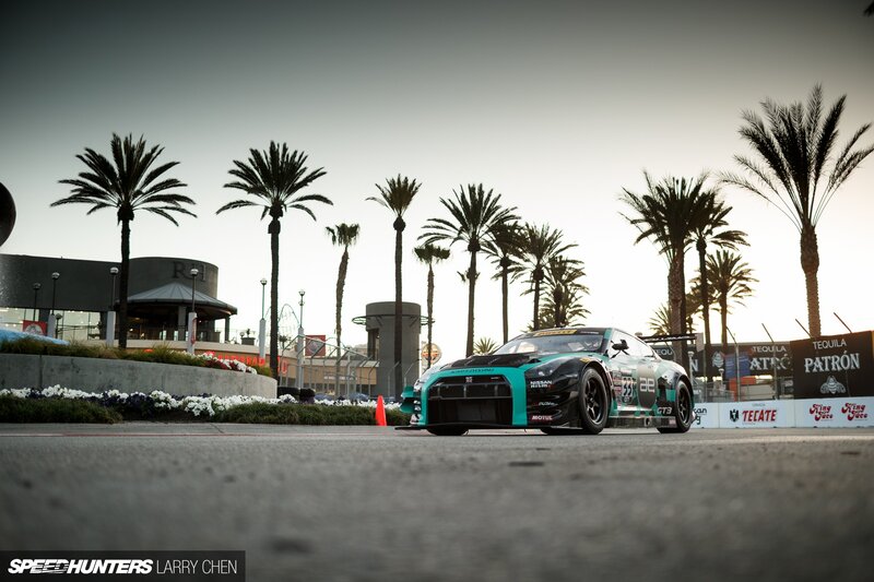 Racing Car on Track — Teal, Dramatic