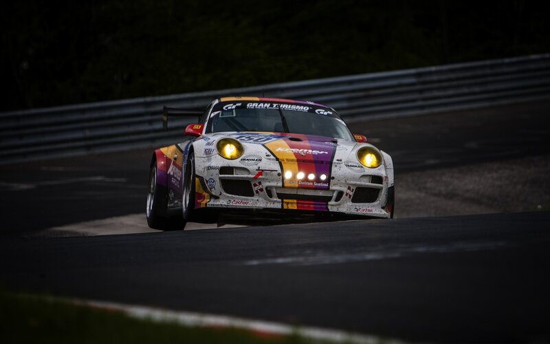 Racing Car on Track — White, Dramatic, Night, Photograph, Race Car