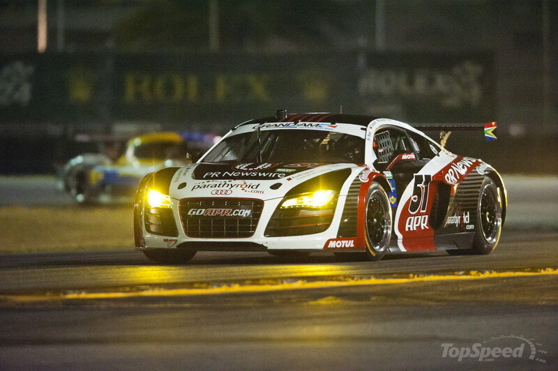 Racing Car on Track — White, Dramatic, Night