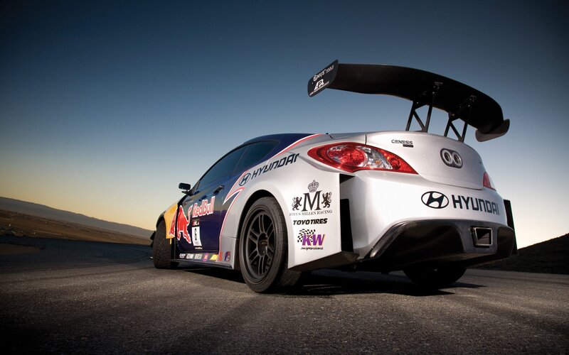 Racing Car on Track — White, Dramatic, Sunset