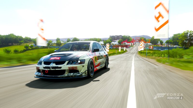 Racing Car on Track — White, Dynamic, Afternoon, 3d Render, Road