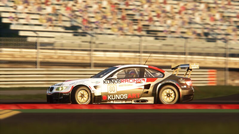 Racing Car on Track — White, Dynamic, Afternoon, 3d Render, Spectators