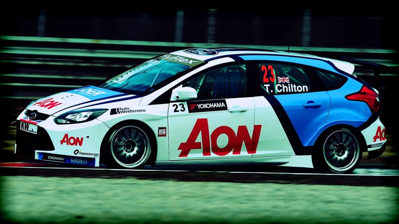 Racing Car on Track — White, Dynamic, Night, Photograph, Race Car, Sponsor Logos
