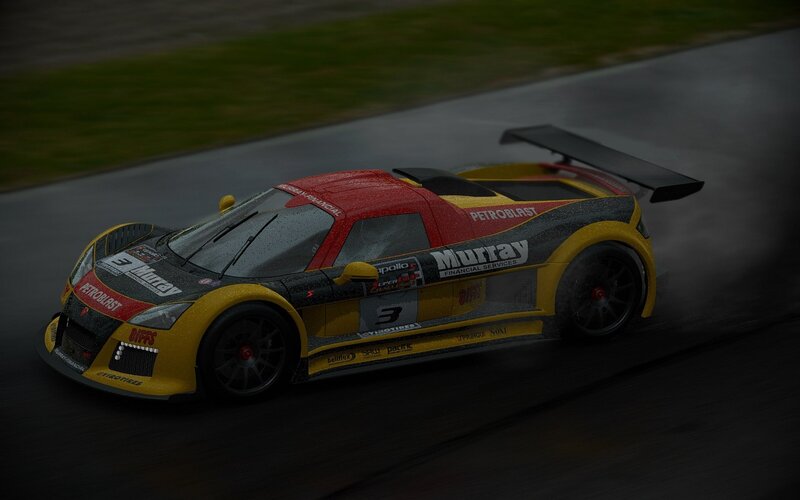 Racing Car on Track — Yellow, Dramatic, Night