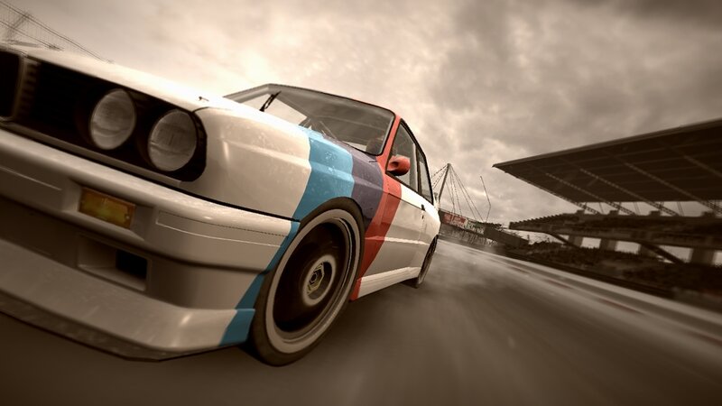 racing car on wet track