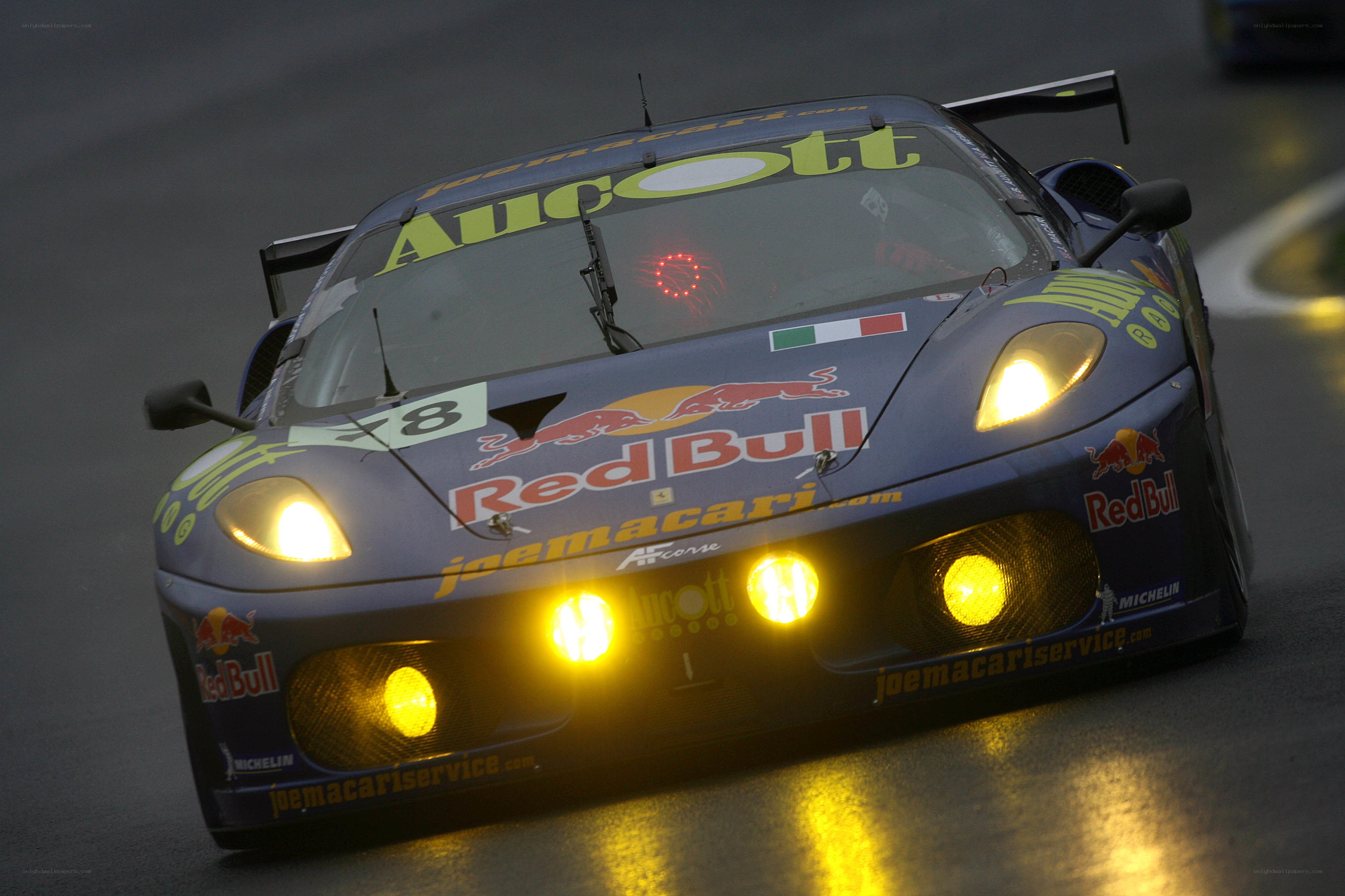 racing car on wet track