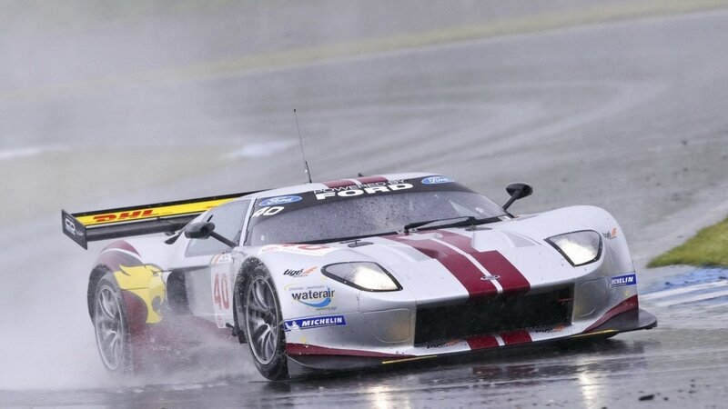 racing car on wet track