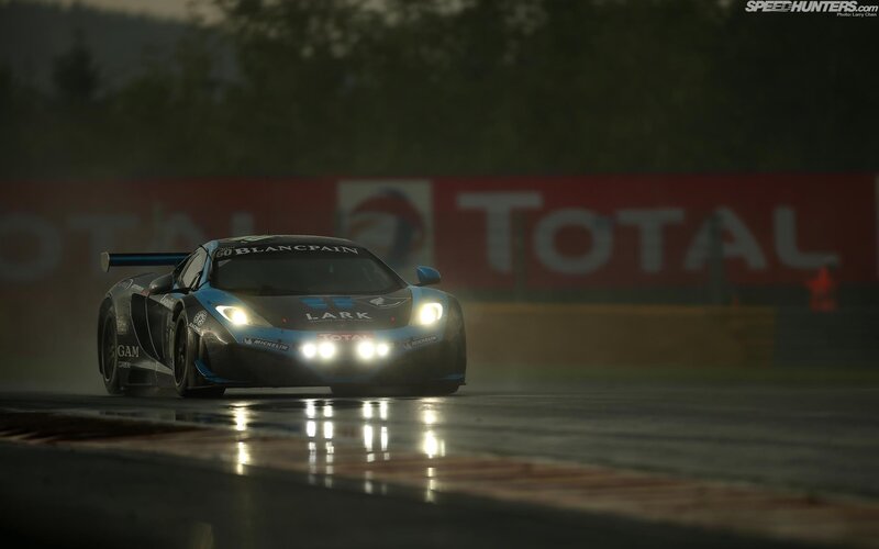 racing car on wet track