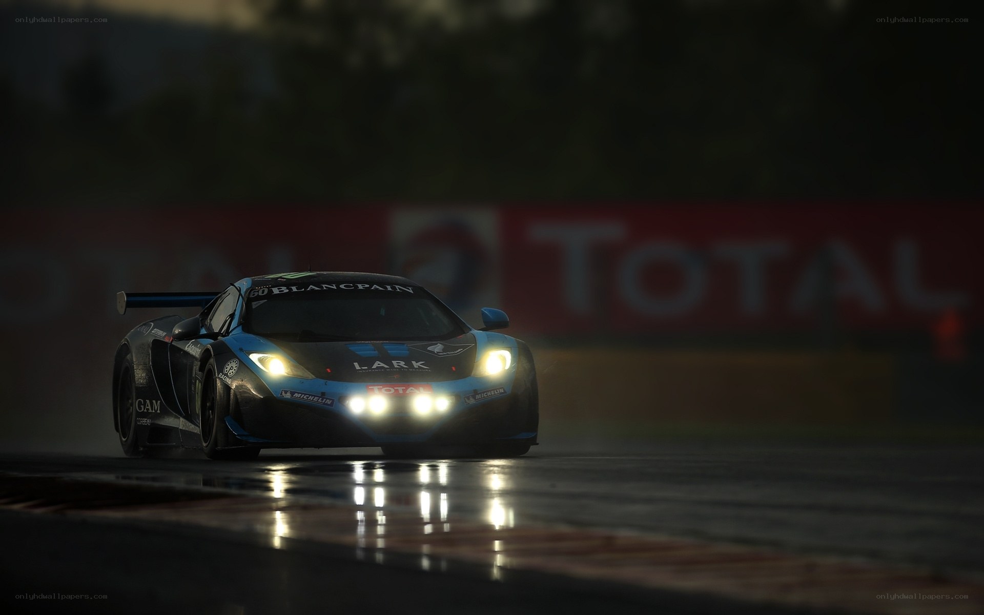 racing car on wet track