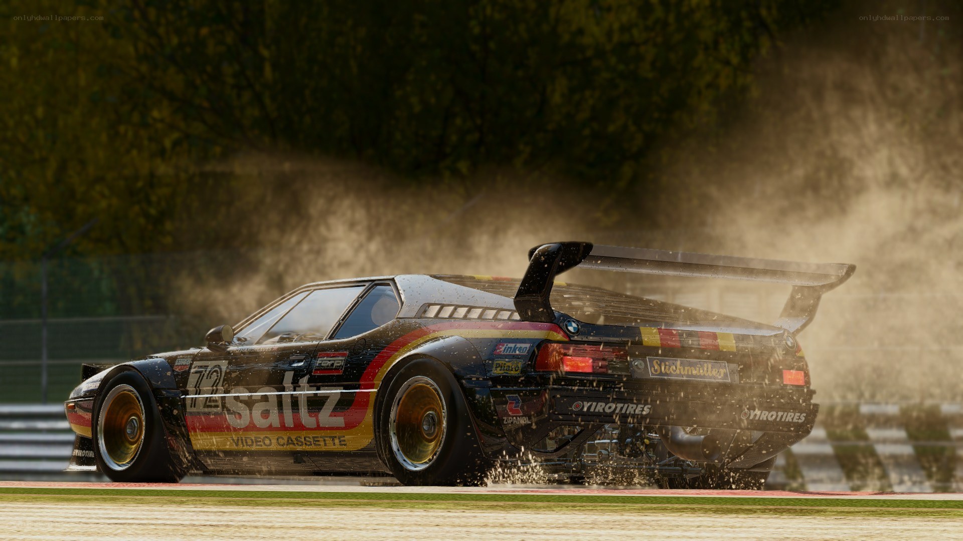 racing car on wet track