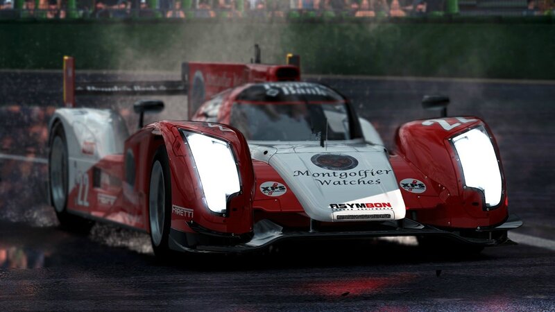 racing car on wet track
