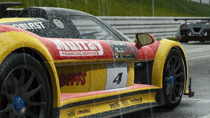 racing car on wet track