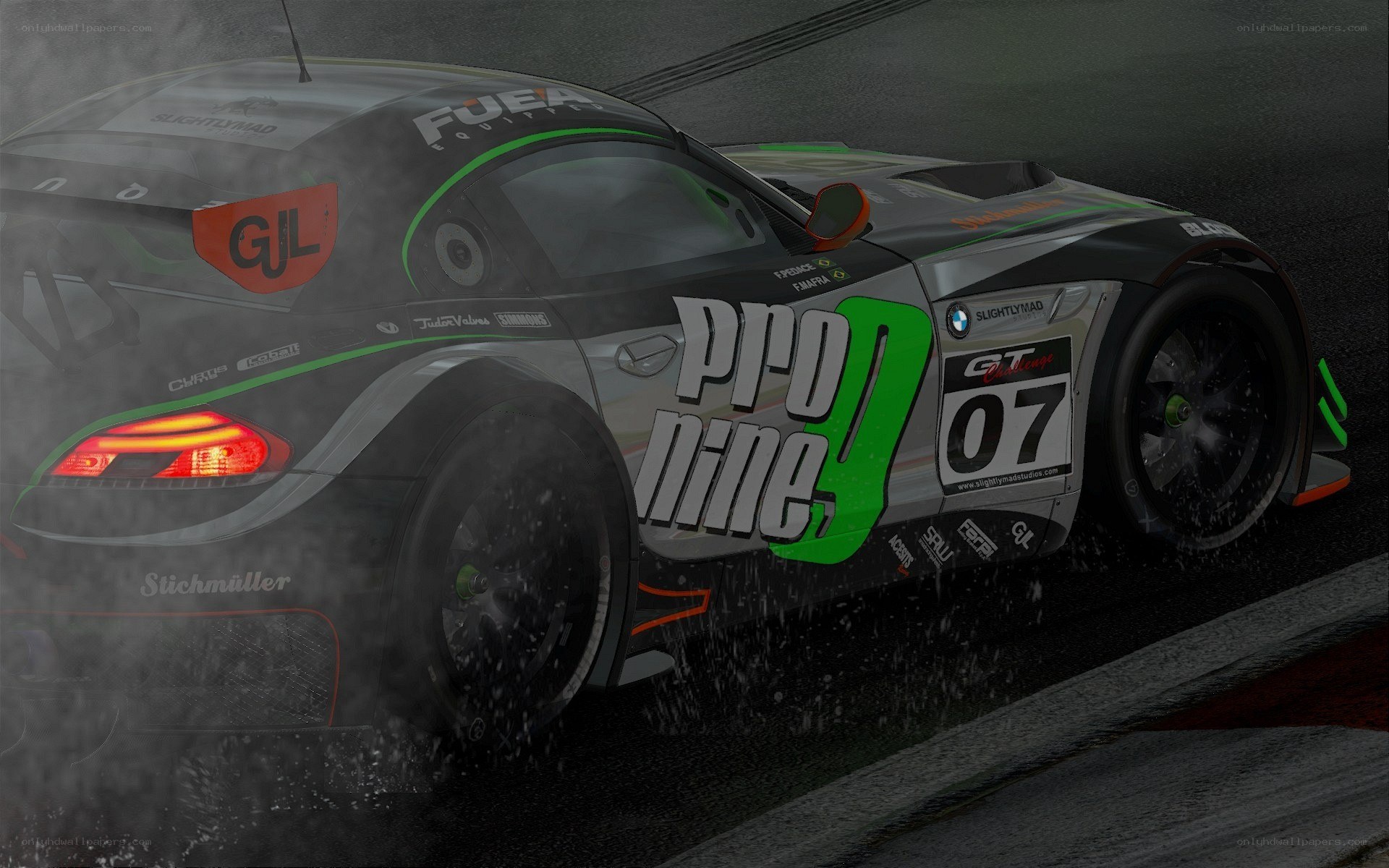 racing car on wet track