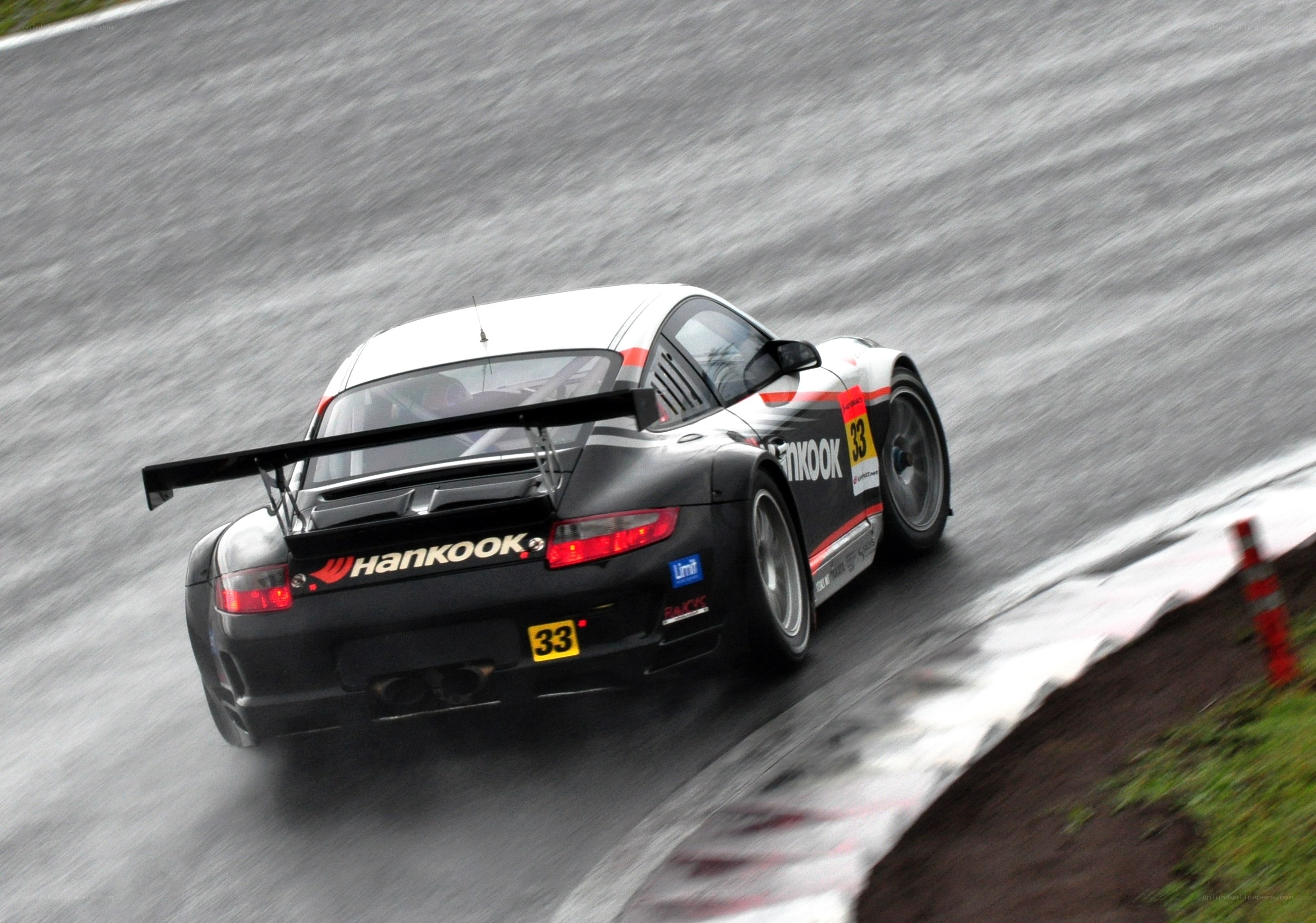 racing car on wet track