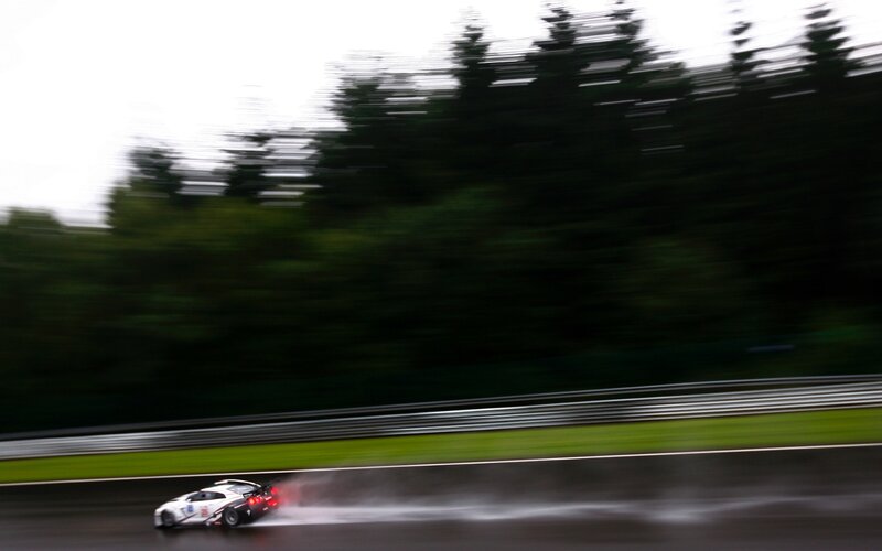 racing car on wet track