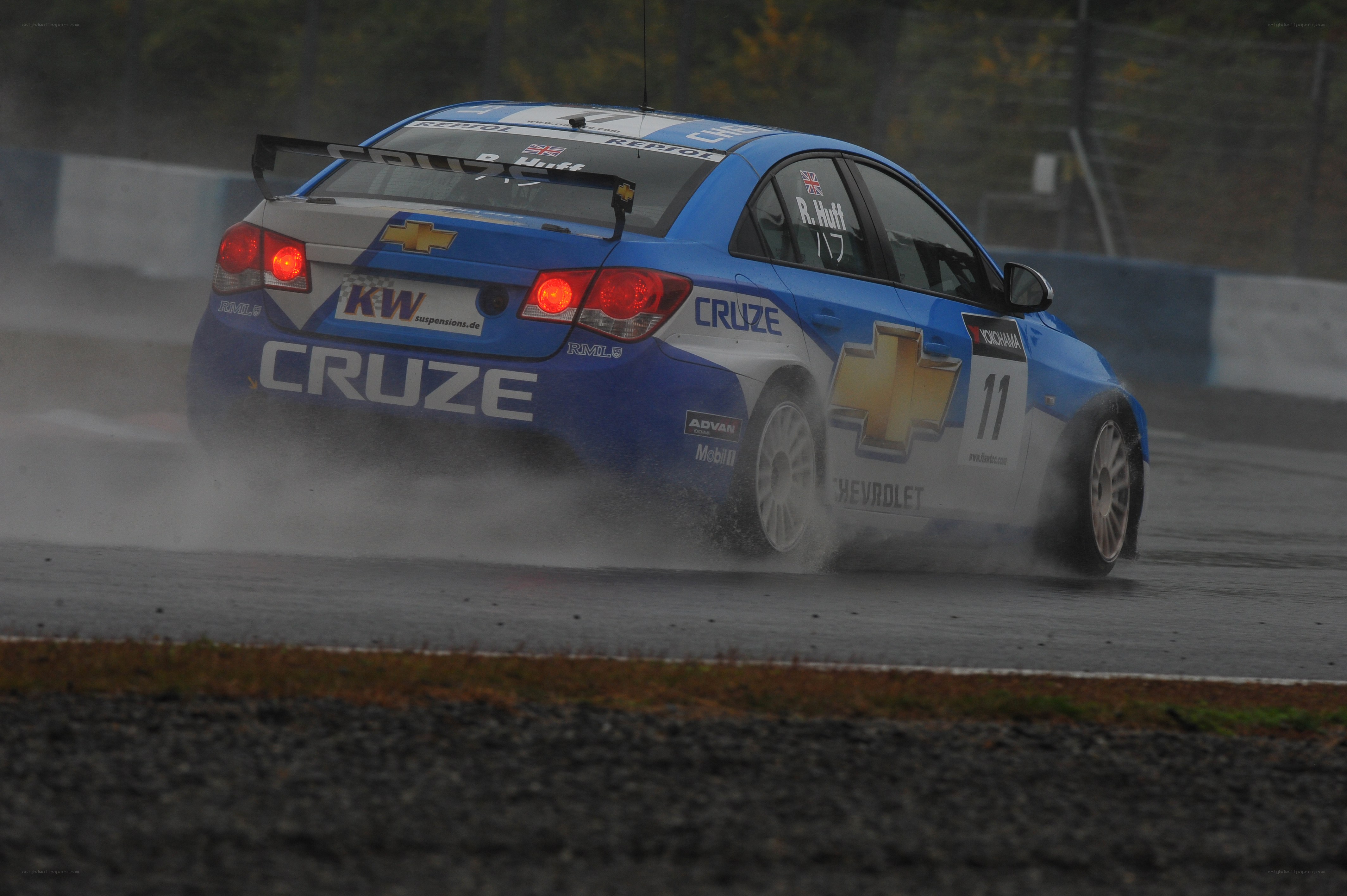 racing car on wet track