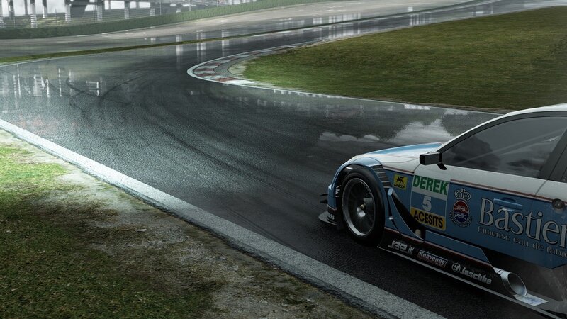 Racing Car on Wet Track — Blue, Rainy, 3d Render