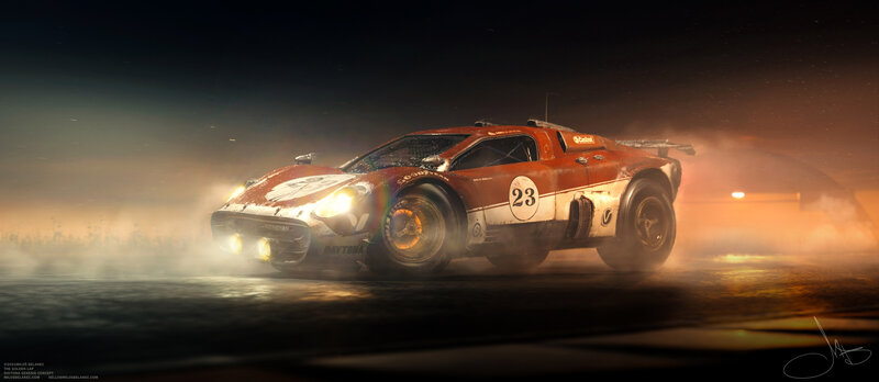 Racing Car on Wet Track — Red
