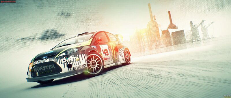 Racing Car on Wet Track — White, Dramatic