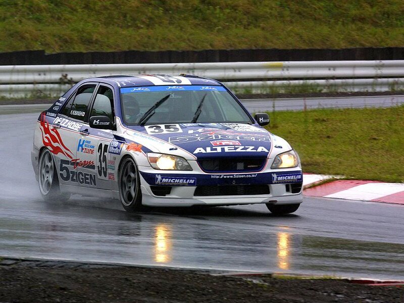 Racing Car on Wet Track — White, Dynamic