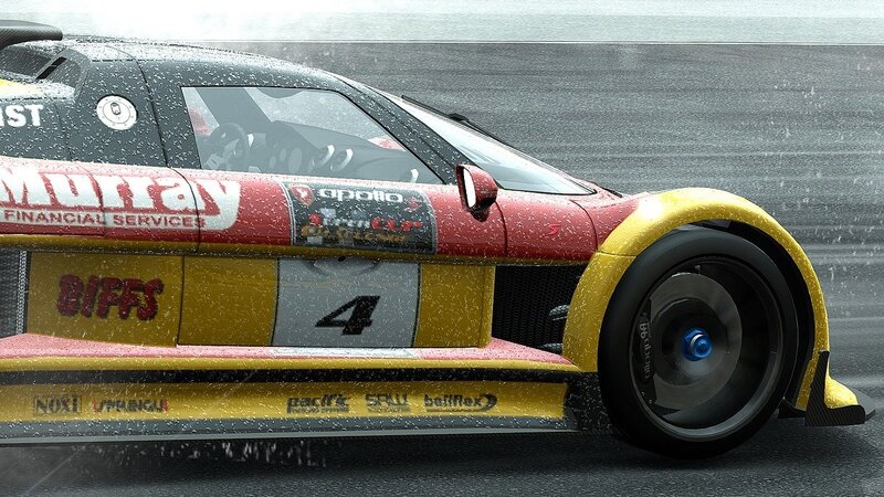 Racing Car on Wet Track — Yellow, Dramatic