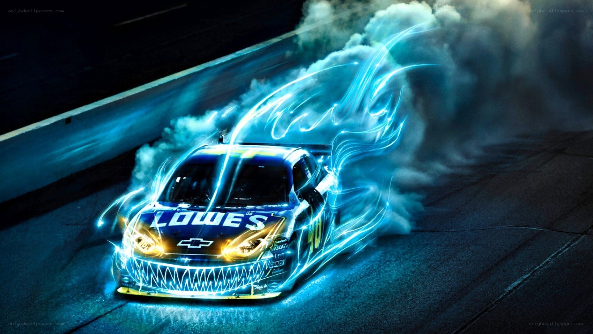racing car with blue energy effects