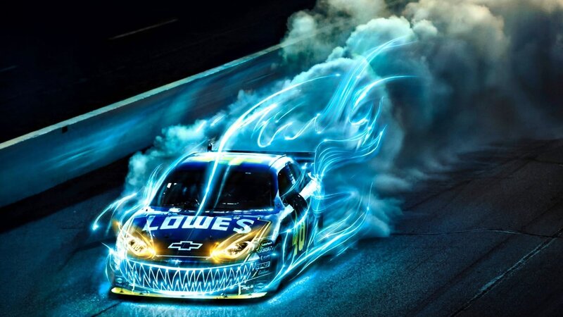 racing car with blue energy effects