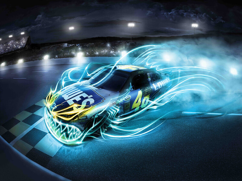 racing car with energy effects