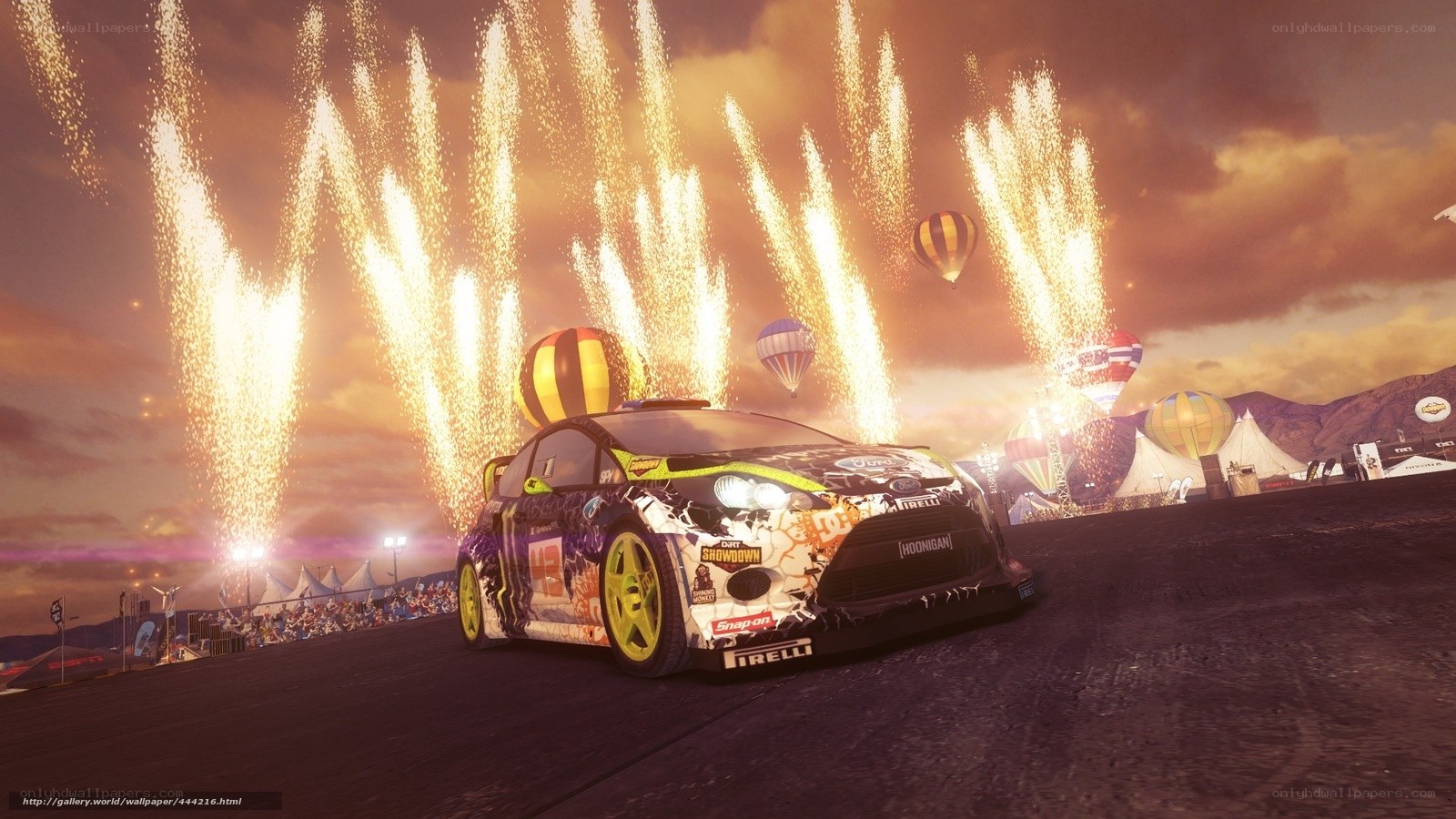 racing car with fireworks